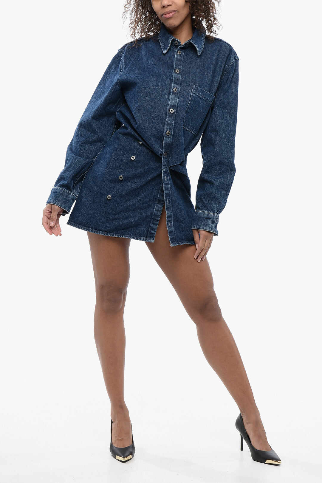 Off-White – Draped Denim Shirt Dress – Women – Glamood Outlet