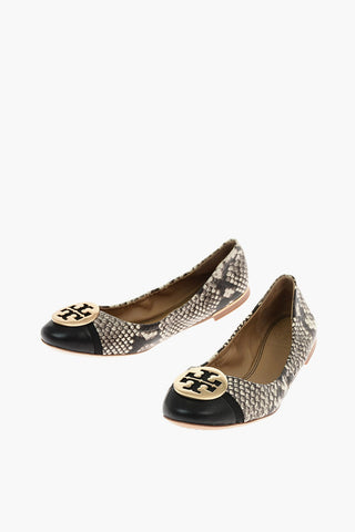 snake print leather Ballet flats