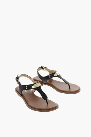 leather MK PLATE thong sandals
