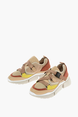 leather and fabric sneakers
