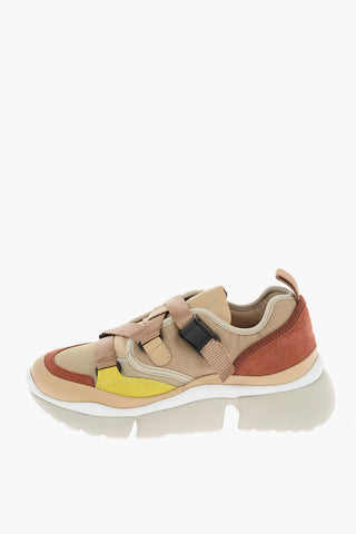 leather and fabric sneakers