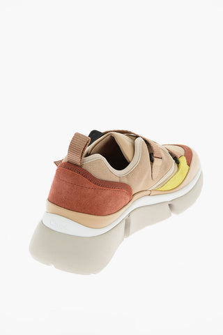 leather and fabric sneakers