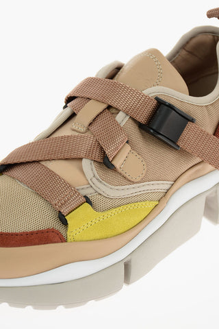 leather and fabric sneakers