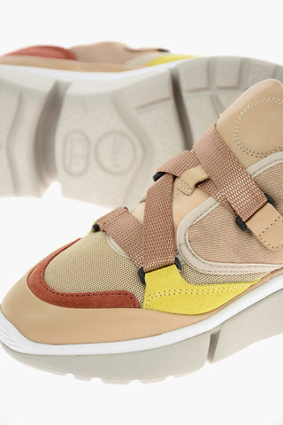 leather and fabric sneakers