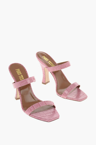 10cm crocodile print leather Spool Heel Mules