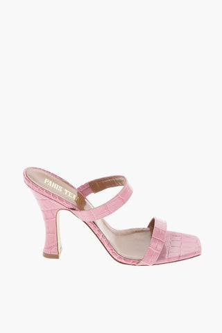10cm crocodile print leather Spool Heel Mules