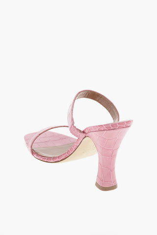 10cm crocodile print leather Spool Heel Mules