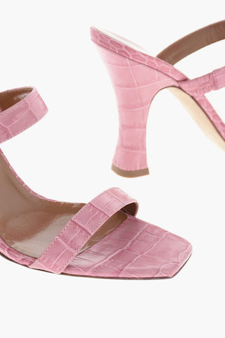 10cm crocodile print leather Spool Heel Mules