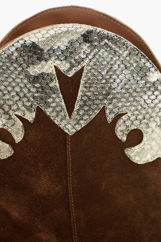 Texani in pelle scamosciata con inserti stampa rettile 5.5cm