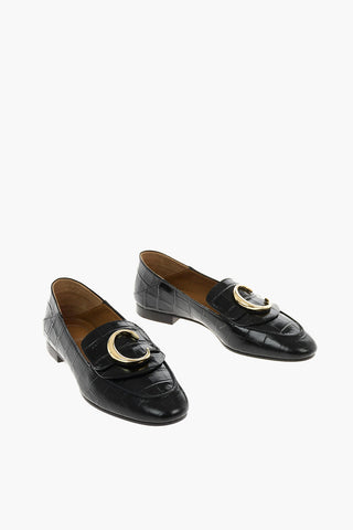 crocodile print leather loafers