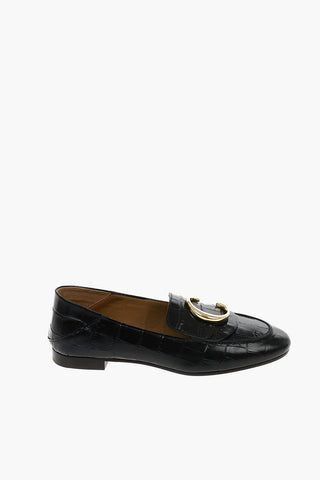 crocodile print leather loafers
