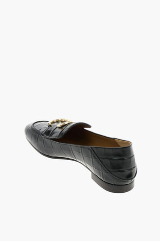 crocodile print leather loafers