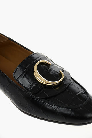 crocodile print leather loafers