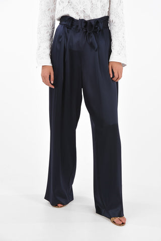satin high-rise waist palazzo pants with belt