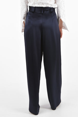 satin high-rise waist palazzo pants with belt