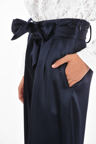 satin high-rise waist palazzo pants with belt