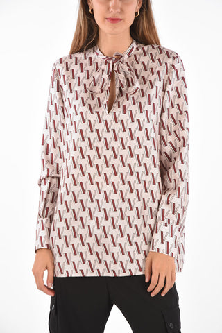 GARAVANI Monogram Printed Tie Neck Blouse