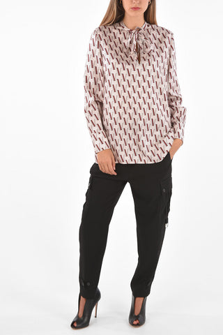 GARAVANI Monogram Printed Tie Neck Blouse