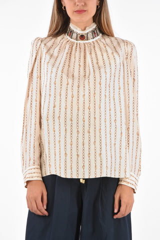 silk blouse with jewel collar