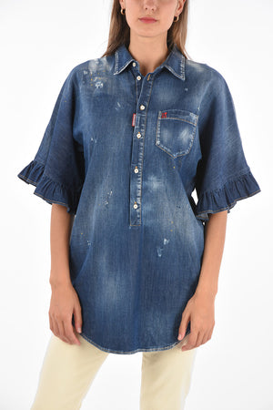 Denim Short Sleeve Mini Dress