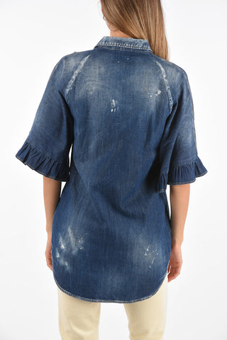 Mini Dress in Denim a Maniche Corte