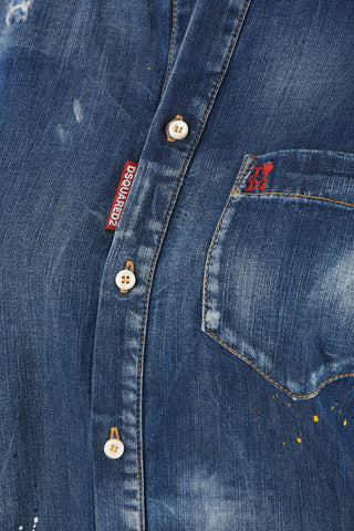 Mini Dress in Denim a Maniche Corte
