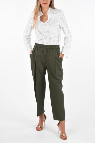 pantalone a una pince Crop con coulisse in vita