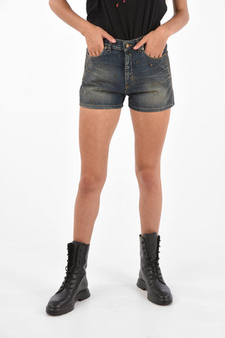 Shorts in Denim Stonewashed con Borchie