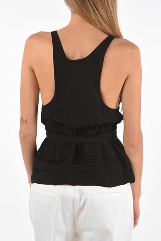 Silk Peplum Top with Bow-Neck