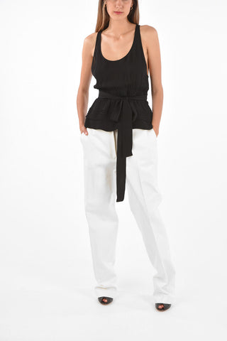 Silk Peplum Top with Bow-Neck