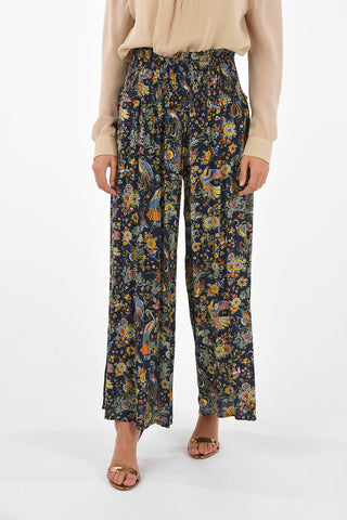 floral-print SMOCKED BEACH high-rise waist palazzo  pants
