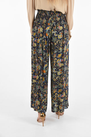 floral-print SMOCKED BEACH high-rise waist palazzo  pants