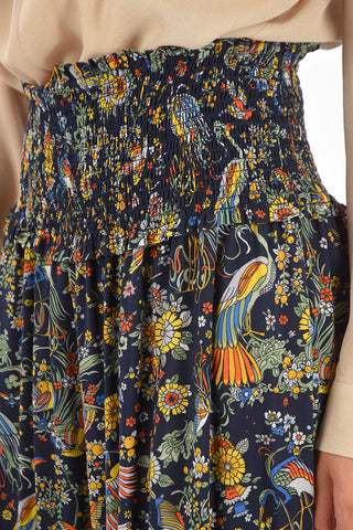 floral-print SMOCKED BEACH high-rise waist palazzo  pants