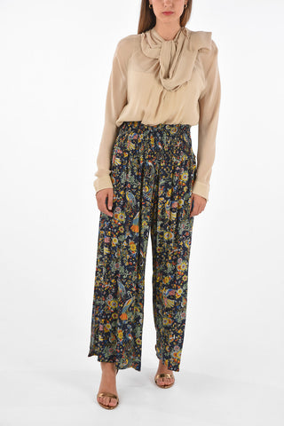 floral-print SMOCKED BEACH high-rise waist palazzo  pants