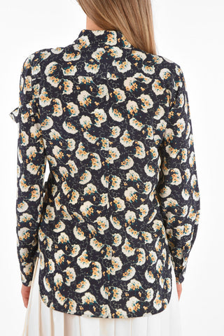 floral-print silk tie neck collar blouse