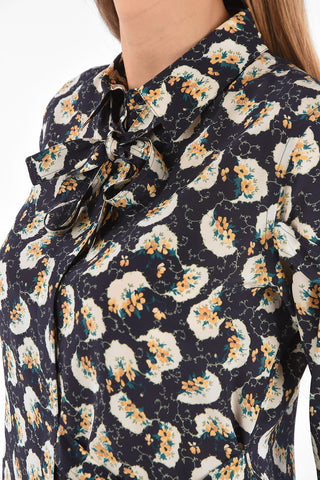 floral-print silk tie neck collar blouse