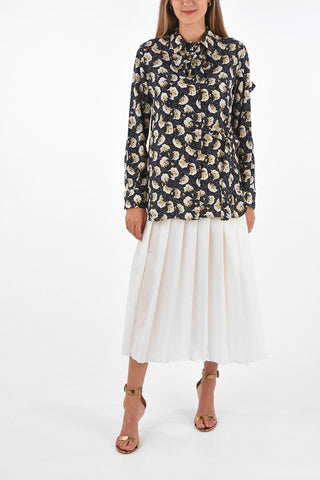 floral-print silk tie neck collar blouse