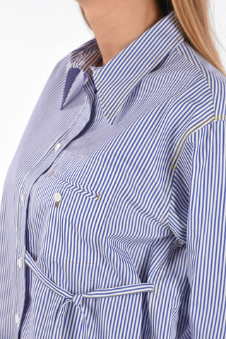 Camicia in Cotone con Motivo Awning e Taschino