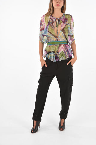 Floral Printed Silk Belted Blouse