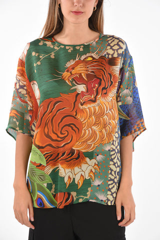 Blusa con Maniche a ¾ in Seta Stampata 