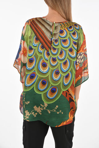Blusa con Maniche a ¾ in Seta Stampata 