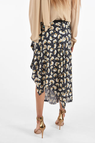 floral-print silk split-front hem asymmetrical skirt