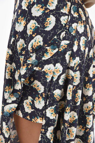 floral-print silk split-front hem asymmetrical skirt