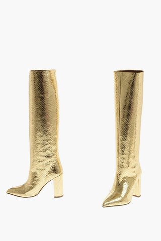 Knee boots in pelle stampa rettile Point toe 10 cm