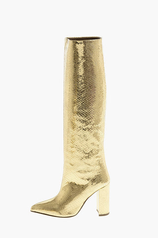 10 cm snake print leather Point Toe Knee boots