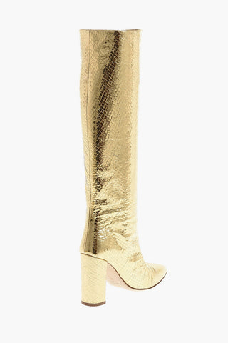 10 cm snake print leather Point Toe Knee boots