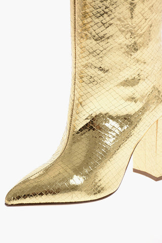 10 cm snake print leather Point Toe Knee boots