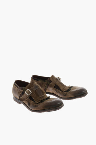 Leather and fabric SHANGHAI Monk shoes with camouflage detail