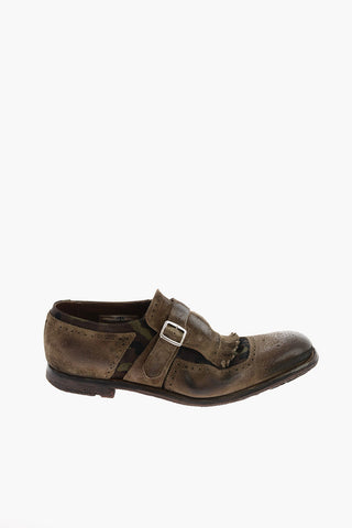Leather and fabric SHANGHAI Monk shoes with camouflage detail