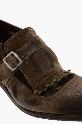 Leather and fabric SHANGHAI Monk shoes with camouflage detail
